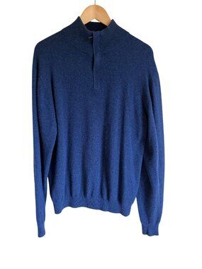 Cutter & Buck XL Blue Cashmere 1/4 Zip Pullover Sweater Elbow Patch